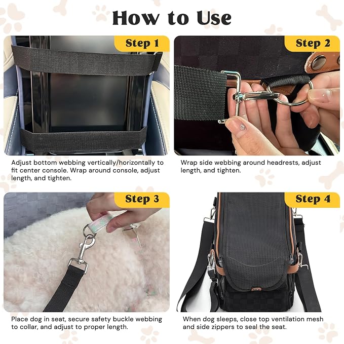 Woochpet Small Dog Car Seat, Auto Booster for Pet Travel, Portable Carrier Bed with Safety Leash Up to 9 lbs