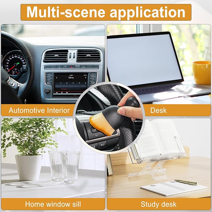 GaRhomxy Car Detailing Brushes, Car Interior Dust Sweeping Soft Brush, Soft Bristles Brush Cleaning Tool for Automotive Dashboard, Air Conditioner Vents, Computer, Scratch Free(Yellow)