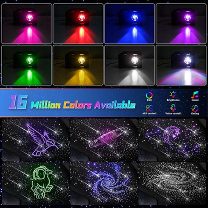 Car Starlight Headliner Kit, 16W Twinkle & Meteor Star Ceiling Lights, 2 in 1 Fiber Optic Light Engine 500pcs*0.02in*9.8ft+240 RGBW Shooting Stars Lights for Car Home Roof Décor
