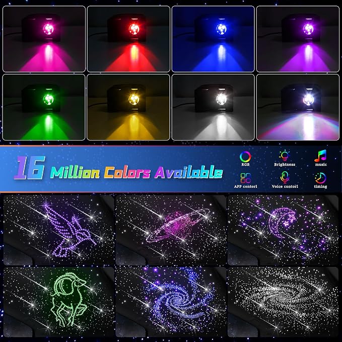 Car Starlight Headliner Kit, 16W Twinkle & Meteor Star Ceiling Lights, 2 in 1 Fiber Optic Light Engine 1100pcs*0.02in*9.8ft+240 RGBW Shooting Stars Lights for Car Home Roof Décor