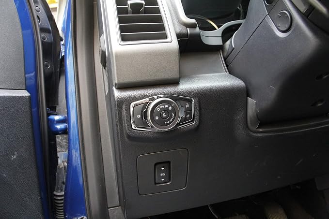 Chrome Inner Headlight & Fog Switch Panel Cover Trim for 2015-2020 Ford F150 - Push Button Actuator - Manual Operation - Chrome Color