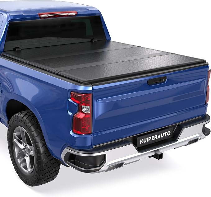 KUIPERAUTO 5.8 FT Fiberglass Tri Hard Truck Bed Tonneau Cover Fleetside Compatible for 2007-2025 2026 Chevy Silverado 1500 GMC Sierra (19 Classic Only) - 69.6 inch