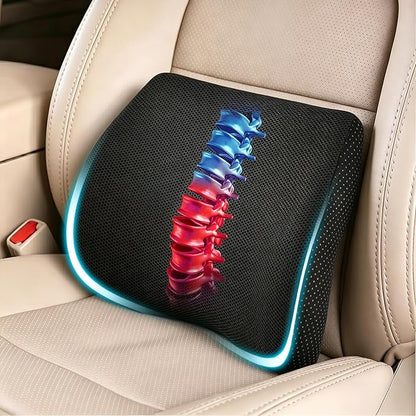 Lumbar Support Pillow for Car & Office Chair - High-Density Memory Foam Back Cushion for Sciatica & Lower Back Pain Relief - Non-Slip Support for Long Commutes & Desk Workers (Black)