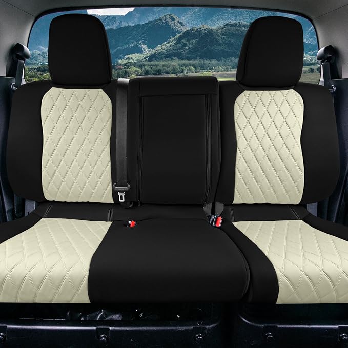 FH Group Custom Fit Car Seat Covers Specifically Made for 2022-2026 Nissan Frontier, Rear Set Beige Ultraflex Neoprene Waterproof Automotive Seat Covers for Pickup Truck, Nissan Accessories