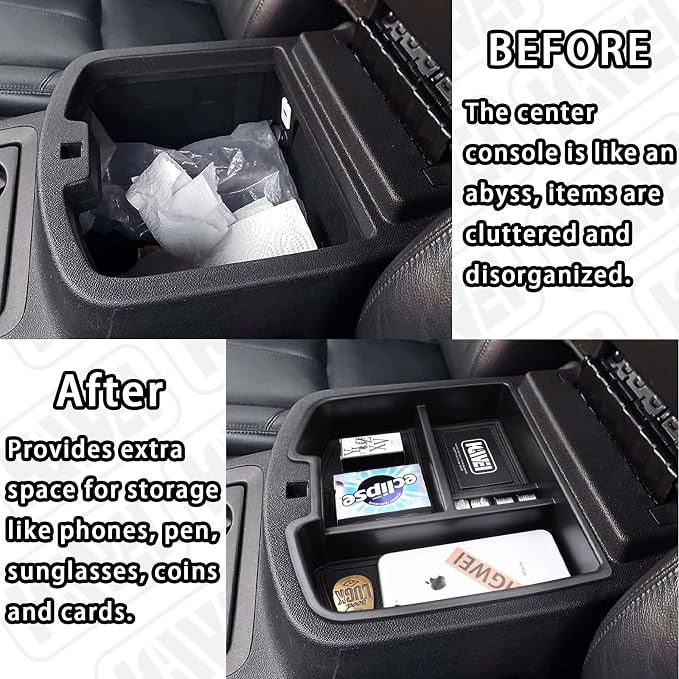 HGWEI Center Console Organizer Compatible with 2007-2014 Chevy Silverado GMC Sierra Avalanche Tahoe Suburban Yukon Yukon XL Accessories, Floor Mounted Center Console ONLY, Black Trim