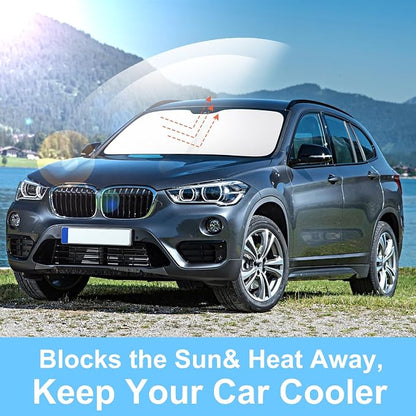 TINGLU Sun Shade for BMW X1 F48 2016-2022 Accessories Windshield Sun Shade Window Shade UV Rays Protection Sun Visor Cover with Steering Wheel Sunshade Storage Bag