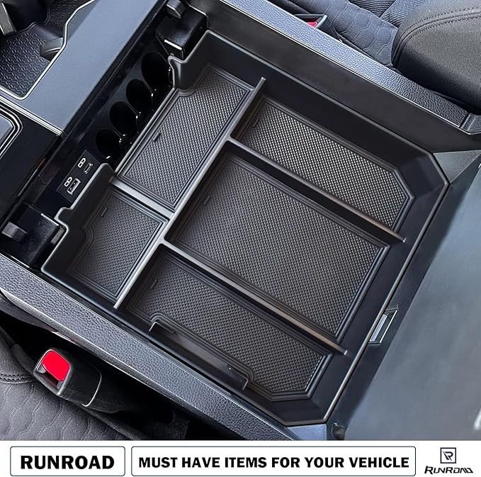 RUNROAD Center Console Organizer Tray Compatible with Toyota Tundra 2022 2023 2024 2025 2026 and Sequoia 2023-2026 Accessories, Insert Armrest Tray Secondary Storage Box Glove Compartment Organizer