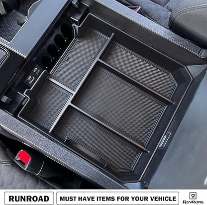 RUNROAD Center Console Organizer Tray Compatible with Toyota Tundra 2022 2023 2024 2025 2026 and Sequoia 2023-2026 Accessories, Insert Armrest Tray Secondary Storage Box Glove Compartment Organizer