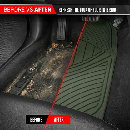 Motor Trend FlexTough Performance All Weather Rubber Car Floor Mats - 3 Piece Floor Mats Automotive Liners for Cars Truck SUV, Heavy-Duty Waterproof (Green)