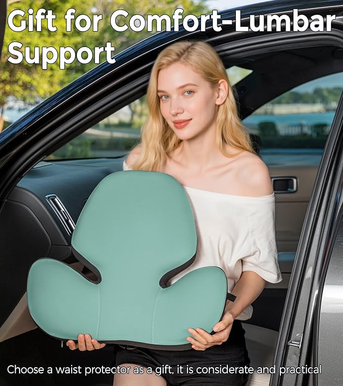 BEBAS Lumbar Support Pillow for Office Chair - Ergonomic Memory Foam Back Cushion for Lower Back Pain Relief - Washable & Breathable Cover - Fits Car Seats, Gaming Chairs & Wheelchairs (Green)