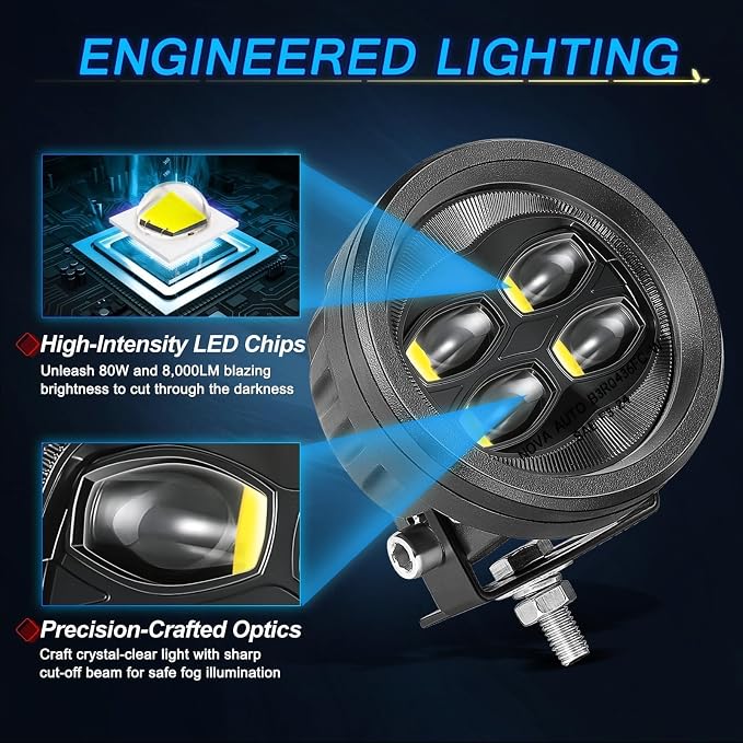 SAE LED Fog Lights, ACEC SHOP 2PCS 80W 3.5 Inch Round LED Pods DOT Approved Street Legal Pod Lights Off Road Driving Fog Light Bars for Trucks Pickup Wrangler JK Tacoma Tundra SUV UTV ATV Motorcycle