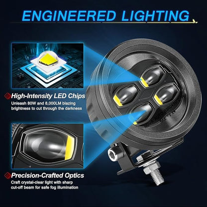SAE LED Fog Lights, ACEC SHOP 2PCS 80W 3.5 Inch Round LED Pods DOT Approved Street Legal Pod Lights Off Road Driving Fog Light Bars for Trucks Pickup Wrangler JK Tacoma Tundra SUV UTV ATV Motorcycle