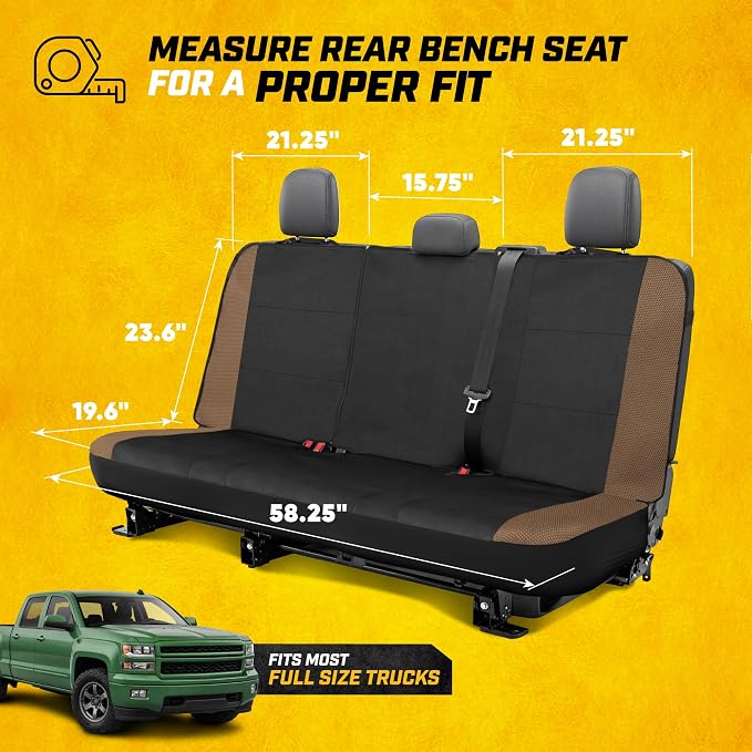CAT MeshFlex Seat Covers Full Set for Full-Size Pickup Trucks Only - Beige | Front Bucket Seat Covers & 60/40 Split Rear Bench Protector – Interior Accessories For F-150, Silverado, Ram, Sierra & Tundra
