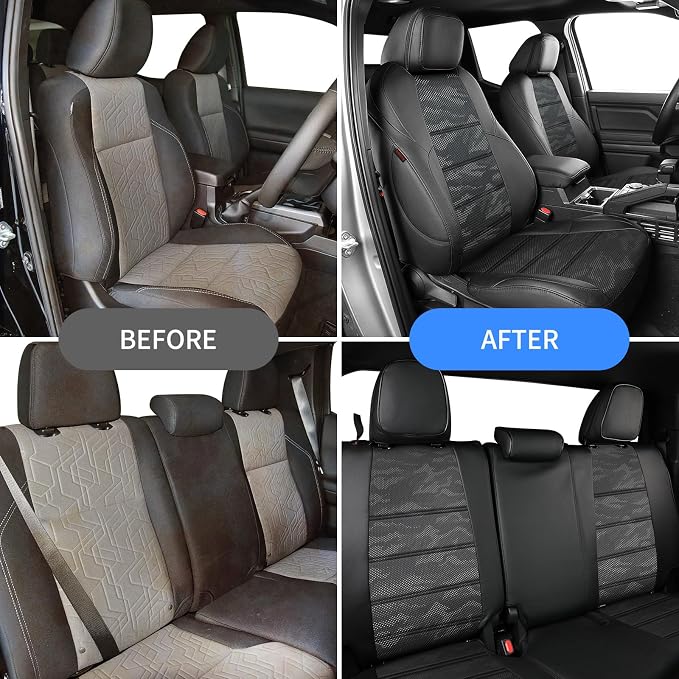 EKR Tacoma Leather Car Seat Covers Custom Fit for Toyota Tacoma 2012 2013 2014 2015 (Regular Seats) - Truck Seat Covers Full Set,Faux Leather(Black/Gray Camo A122)
