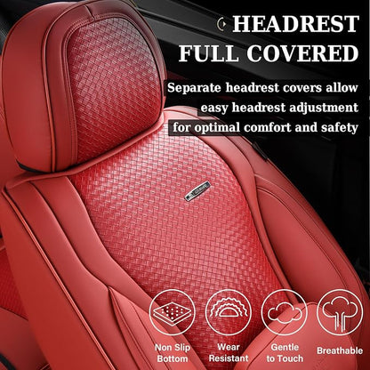 Coverado Seat Covers, Car Seat Covers Front Seats, Waterproof Nappa Leather Auto Seat Cover with Lumbar Head Pillow, Red Seat Covers Carseat Cover Universal Fit for Most Cars