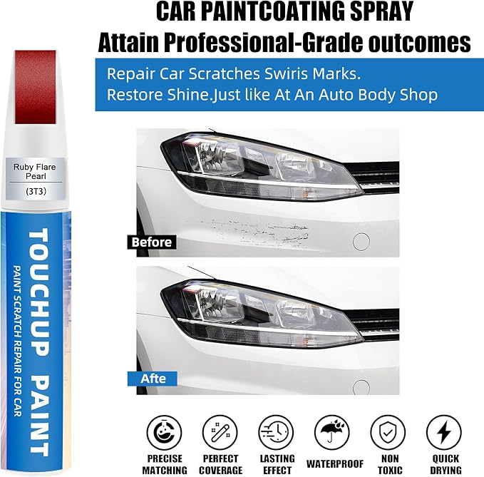 Ruby Flare Pearl(3T3) Touch Up Paint for Toyota 2-in-1 Car Scratch Repair Pen for Rock Chips, Door Scratches & Paint Nicks Exact Color Match Quick Dry DIY Fix for RAV4 Camry Corolla