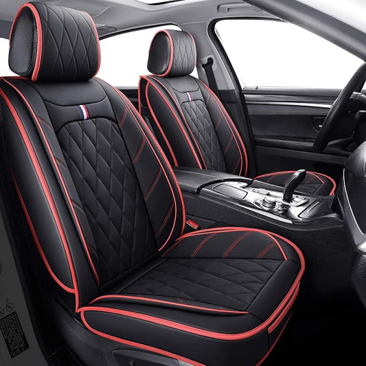 Aierxuan 2 Front Drive Car Seat Covers Waterproof Leather Non-Slip Universal for Honda Civic Ford Escape Edge Fusion Kia Sorento Soul Optima Cadenza Jetta Passat Jeep (2 PCS Front, Black-Red)