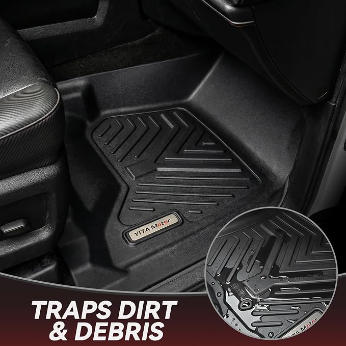 YITAMOTOR Floor Mats Compatible with 2014-2018 Chevy Silverado Double Cab 1500 / GMC Sierra 1500 Double Cab, 2015-2019 2500 HD/3500 HD, Custom Fit All Weather Floor Liners Accessories , 1st & 2nd Row