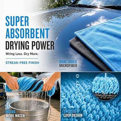 1400 GSM Car Drying Towels – XXL Microfiber Towels for Cars (48" x 24"), Ultra-Absorbent, Streak-Free, Scratch-Free, No Water Spots, Double-Twist Pile & Edgeless Design