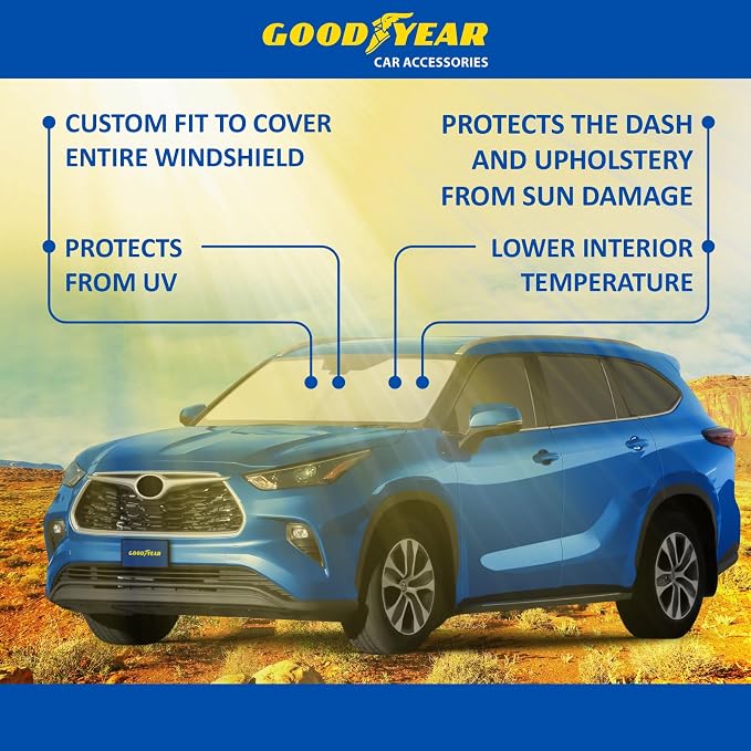 Goodyear Foldable Windshield Sunshade for Toyota Highlander 2020-2026, SUV car Accessories, Sunshade Cover, Sun Shade Car Windshield, Window Sun Blocker - GY008216