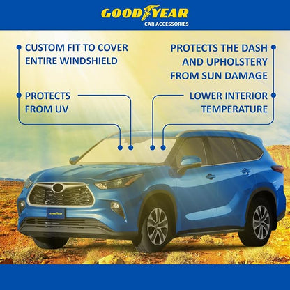 Goodyear Foldable Windshield Sunshade for Toyota Highlander 2020-2026, SUV car Accessories, Sunshade Cover, Sun Shade Car Windshield, Window Sun Blocker - GY008216