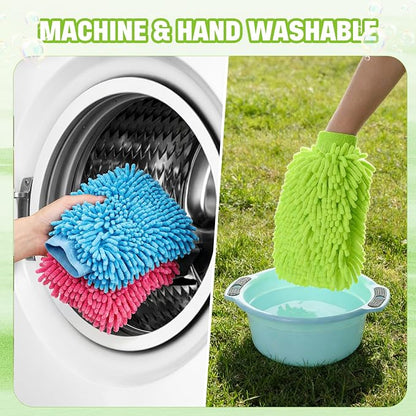 24 Pack Car Wash Mitt Bulk Microfiber, 10'' x 8'' Chenille Car Wash Mitt Gloves, Scratch Free Double Sided No Lint No Marks for Truck SUV and All Vehicle Surfaces (4 Colors)
