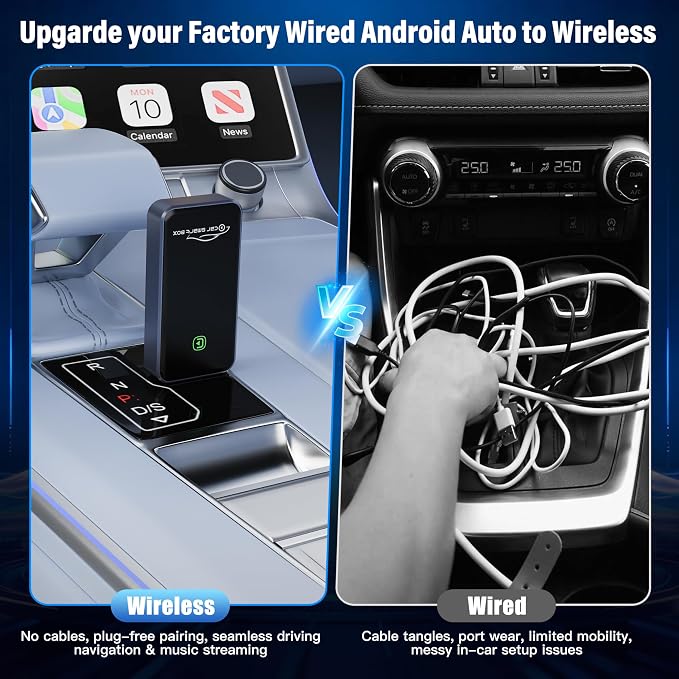 Wireless Android Auto Adapter, Plug & Play Dongle for Android11+ Phones, Wired to Wireless Conversion for Android Auto Cars, USB & Type-C Dual Port