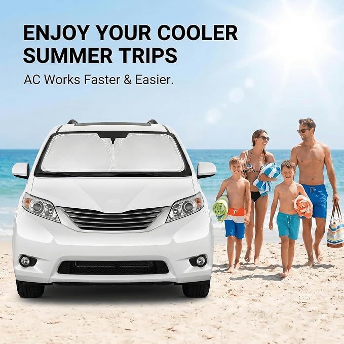 Windshield Sun Shade for Toyota Sienna 2011-2020 Front Window Shade Custom Fit Sienna Accessories Sun Visor Foldable Shade Blocks UV Rays Summer Must Have Car Accessories