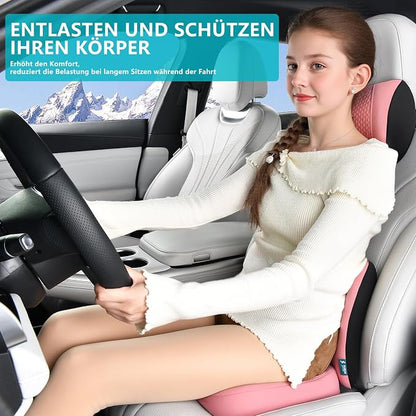 FLORICH 3 PCS Seat Cushion for Carseat Lumbar Support Pillow Car Neck Headrest Pillows Memory Foam Gel Memory Foam Massage Point Seat Pads Pressure Relief Back Cushion for Office Chair(Light Pink)