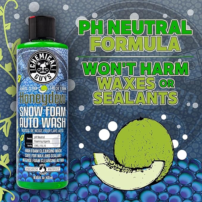 Chemical Guys Honeydew Snow Foam Auto Wash Cleanser 2 Pack (2 X 16 Fl. Oz.) - (Works with Foam Cannons, Guns or Bucket Washes) Safe for Trucks, Motorcycles, RVs & More, Honeydew Scent - CWS_110_1602