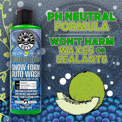 Chemical Guys Honeydew Snow Foam Auto Wash Cleanser 2 Pack (2 X 16 Fl. Oz.) - (Works with Foam Cannons, Guns or Bucket Washes) Safe for Trucks, Motorcycles, RVs & More, Honeydew Scent - CWS_110_1602