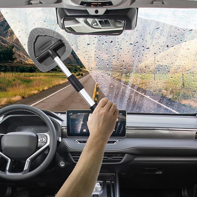 Car Window Cleaner, Car Cleanser Brush, Car Accessories Car Cleaning Supplies Tools, Car Cleaning Kit with Extendable Handle, Microfiber Cloth, Spray Bottle, Fits All Cars