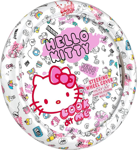Hello Kitty Steering Wheel Cover, Official Sanrio Car Steering Wheel Cover with Universal Size 14.5-15, Cute White Hello Kitty Car Accessories for Women (Hello Kitty Look at Me)