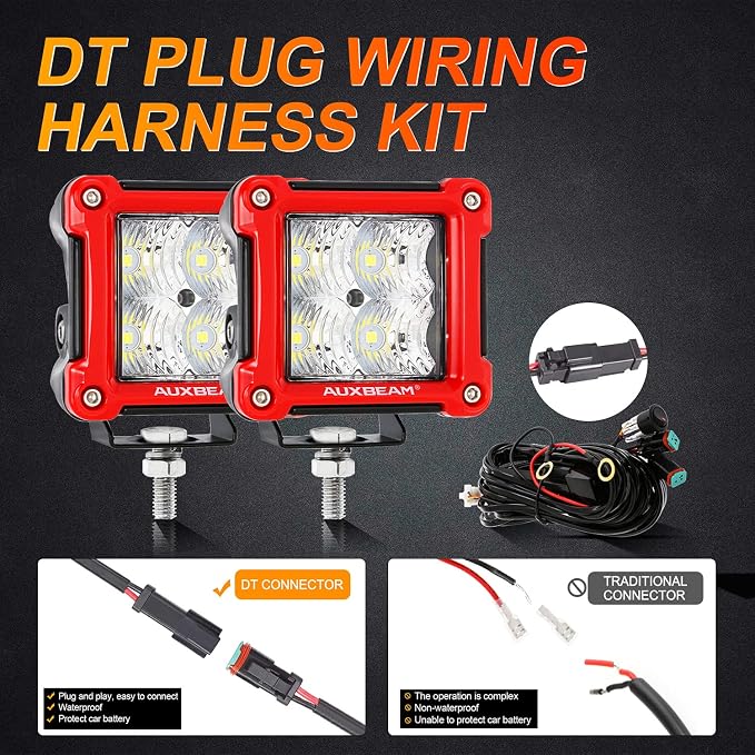 Auxbeam FA Series Flood Beam 3 Inch 40W Cube LED Pods, Red Shell Ditch Light Bar 4800LM, Off-Road Driving Hood Lights for 4WD Jeep Wrangler Ford F-150 Bronco, Pair