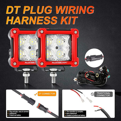 Auxbeam FA Series Flood Beam 3 Inch 40W Cube LED Pods, Red Shell Ditch Light Bar 4800LM, Off-Road Driving Hood Lights for 4WD Jeep Wrangler Ford F-150 Bronco, Pair