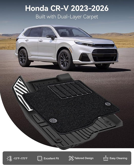 3W Floor Mats(with Metal Pedals) with Carpet & Cargo Liner Fit for Honda CR-V 2023 2024 2025 2026 TPE All Weather Waterproof Custom Fit Automotive Liners and Carpet for Honda CRV(Include Hybrid)