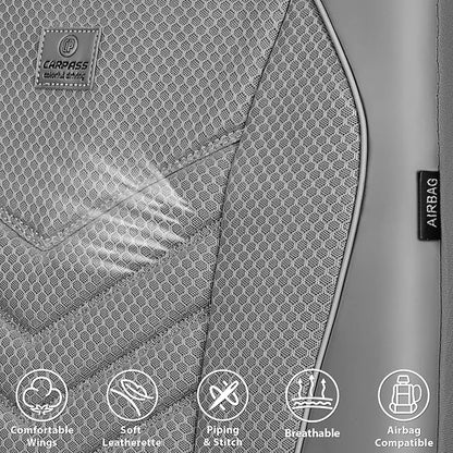 CAR PASS 3D Foam Mesh Leather seat Covers Front Seats, Grey Breathable Front Seat Cover for Cars, Comfortable Universal Fit for SUV Truck Sedan Automotive Anti-Slip Airbag Compatible, Pure Gray