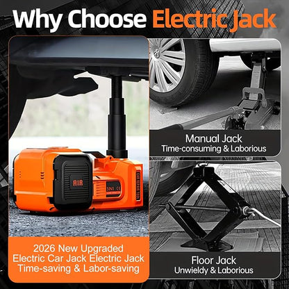 Car Jack Electric Hydraulic Jack Kit 5Ton 155-450mm LCD Display Lift Inflator LED Light Impact Wrench 12V Portable Outdoor Home Emergency Tire Change Roadside Rescue Set
