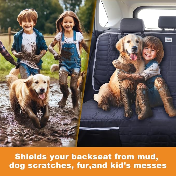 Relidura Dog Car Seat Cover for Back Seat, Waterproof Non-Slip Bench Seat Cover for SUVs, Heavy Duty Rear Seat Protector with Side Flaps for Pets, Kids, Dirt and Spills