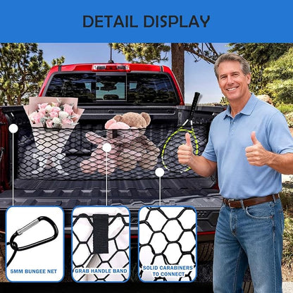 Envelope Style Cargo Net for 2023-2026 Chevy Colorado&GMC Canyon Accessories, Trunk SUV Mesh Cargo Net, Upgraded 5mm Bungee & Double-layer Nylon Storage Tailgate Netting Grocery&Tools Holder Organizer