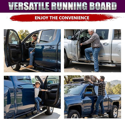 4 Inch Curved Running Boards Stainless Steel Nerf Bars Side Steps Compatible with 2005-2023 Toyota Tacoma Crew Cab, No-Cut, No Drilling, Bolt on Installation