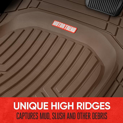 Motor Trend FlexToughXL DeepDish Floor Mats for Cars, Full Set All-Weather Rubber Automotive Floor Mats Waterproof Heavy Duty Car Mats Flexible Floor Liners for Car Truck Van SUV Car Floor Mat (Brown)