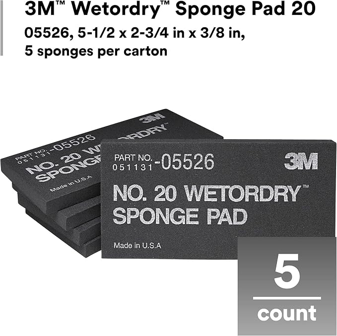 3M Wetordry Sponge Pad 20, 05526, 5-1/2 in x 2-3/4 in x 3/8 in, Flexible, Long Lasting, Automotive Sponge, Black