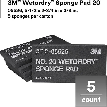 3M Wetordry Sponge Pad 20, 05526, 5-1/2 in x 2-3/4 in x 3/8 in, Flexible, Long Lasting, Automotive Sponge, Black
