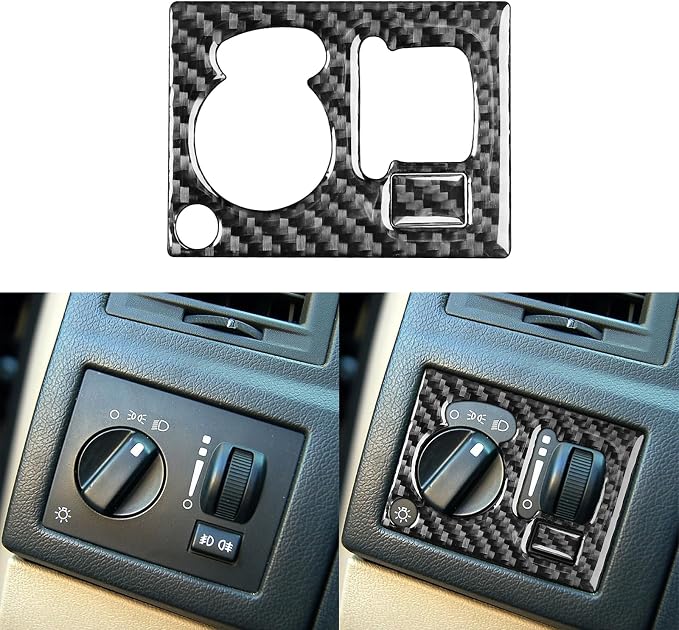 Car Headlight Switch Decal Driver Side Dash Sticker Real Carbon Fiber Trim Compatible with Dodge Charger 2008 2009 2010 Interior Accessories Decor Style A Black
