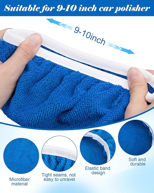 Tallew 40 Pcs 9 to 10 Inches Buffer Pads Bulk Car Polisher Bonnets Orbital Buffer Bonnets Microfiber Polishing Pad Car Wax Cover for Cleaning and Polishing (Dark Blue)