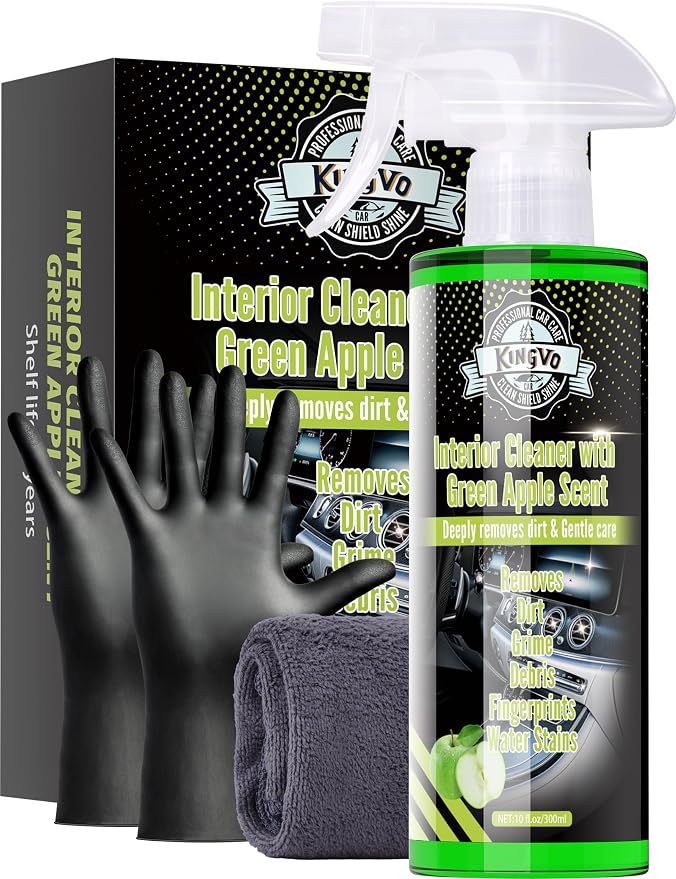 Kingvo Interior Car Cleaner, Car Seat Cleaner Cleaning Kit Carpet Shiny Stuff Deep Cleans Rubber Floor Mat Truck,Green Apple Scent