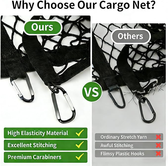 Cargo Net for Pickup Truck Bed, Highly Elastic Truck Bed Net, Suitable for Daily Light Loads of Trucks, 4'x4' Stretches to 7'x7', with 6 Metal Carabiners