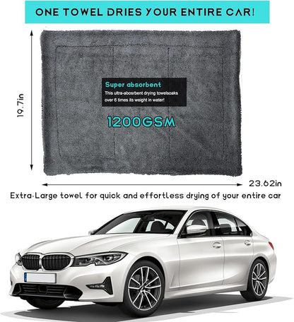 Microfiber Towels for Cars, 19.7"x23.6" 1200 GSM Ultra Thick Soft Car Detailing Drying Towel, Super Absorbent Double Twisted Loop Cloth Cleaning Towel for Car Truck SUV