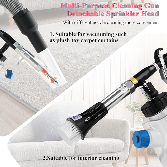 3IN1 Car Cleaning Kit, High Pressure Foam Cleaning Gun, Extractor Vacuum Set, Multi-Purpose Cleaning Gun Detachable Sprinkler Head for Automotive Detailing, Carpet, Upholstery, Surface Cleaning